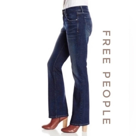 Free People Dark Wash‎ Flare Jeans Hippie Boho Size 28 - Picture 1 of 6